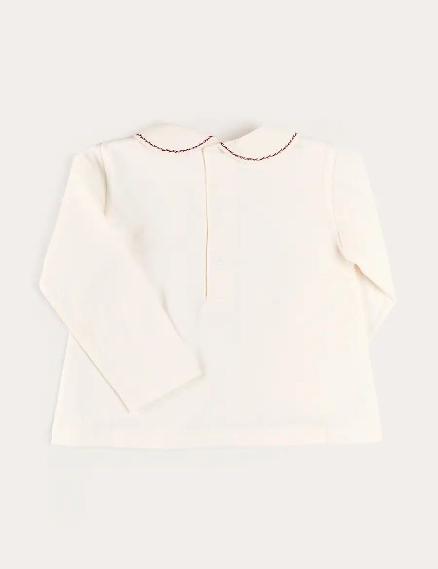 Embroidered Peter Pan Collar Top in Burgundy (18mths-5yrs) Tops & Bodysuits from Pepa London US