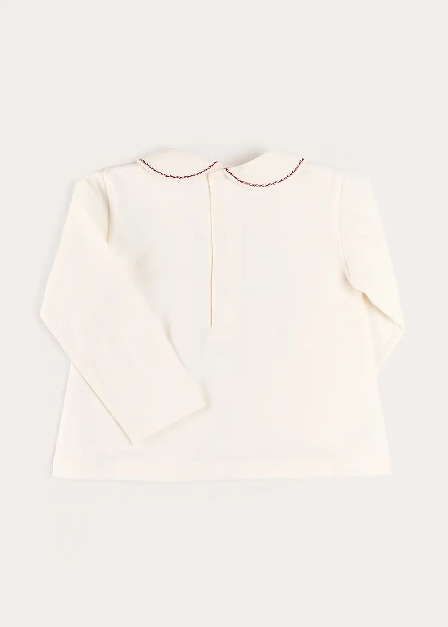 Embroidered Peter Pan Collar Top in Burgundy (18mths-5yrs) Tops & Bodysuits from Pepa London US