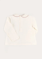 Embroidered Peter Pan Collar Top in Burgundy (18mths-5yrs) Tops & Bodysuits from Pepa London US