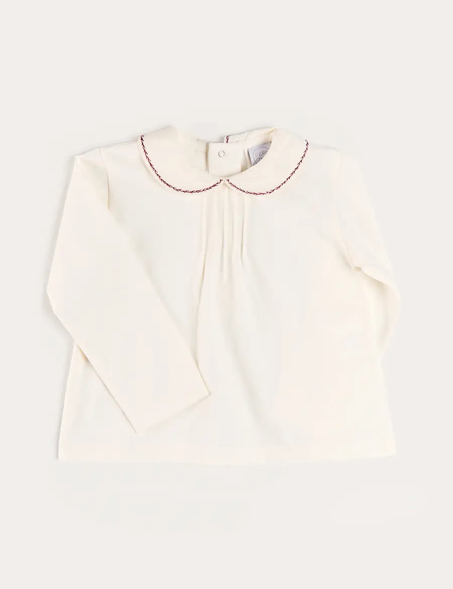 Embroidered Peter Pan Collar Top in Burgundy (18mths-5yrs) Tops & Bodysuits from Pepa London US