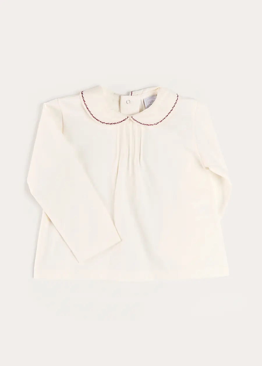 Embroidered Peter Pan Collar Top in Burgundy (18mths-5yrs) Tops & Bodysuits from Pepa London US