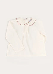 Embroidered Peter Pan Collar Top in Burgundy (18mths-5yrs) Tops & Bodysuits from Pepa London US
