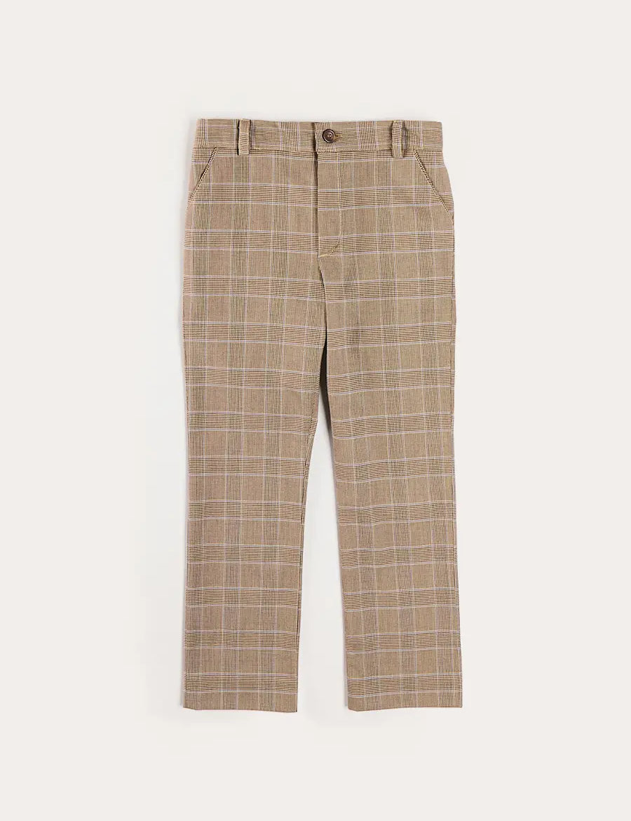Wilton Check Pocket Detail Trousers in Beige (4-10yrs) Trousers from Pepa London US