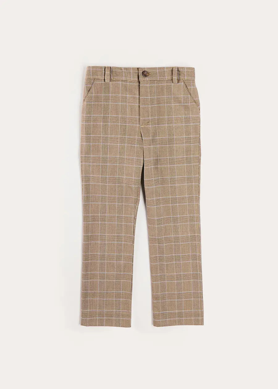 Wilton Check Pocket Detail Trousers in Beige (4-10yrs) Trousers from Pepa London US