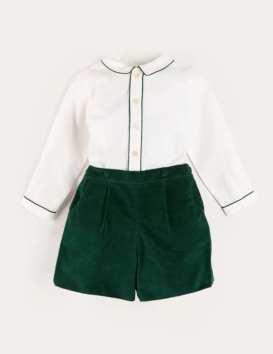 Velvet Contrast Trim Long Sleeve Two Piece Set in Green (18mths-6yrs) TWO PIECE SETS from Pepa London US
