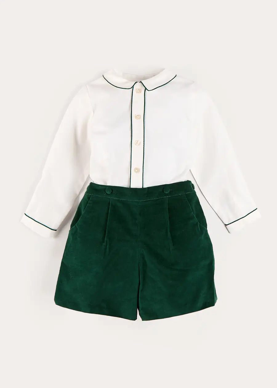 Velvet Contrast Trim Long Sleeve Two Piece Set in Green (18mths-6yrs) TWO PIECE SETS from Pepa London US