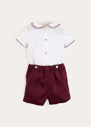 Hand Smocked Peter Pan Collar Short Sleeve Two Piece Set in Burgundy (18mths-6yrs) TWO PIECE SETS from Pepa London US