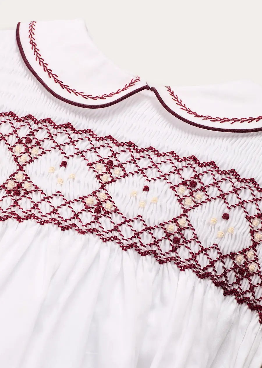 Hand Smocked Peter Pan Collar Short Sleeve Two Piece Set in Burgundy (18mths-6yrs) TWO PIECE SETS from Pepa London US
