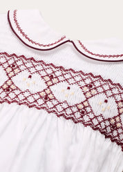 Hand Smocked Peter Pan Collar Short Sleeve Two Piece Set in Burgundy (18mths-6yrs) TWO PIECE SETS from Pepa London US