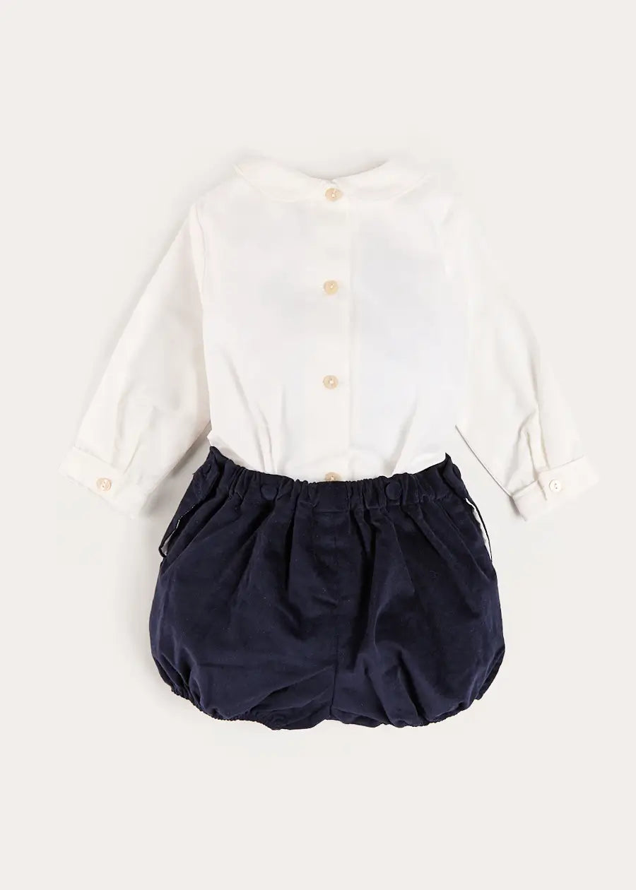 Peter Pan Collar Velvet Button Detail Two Piece Set in Navy (12mths-3yrs) TWO PIECE SETS from Pepa London US