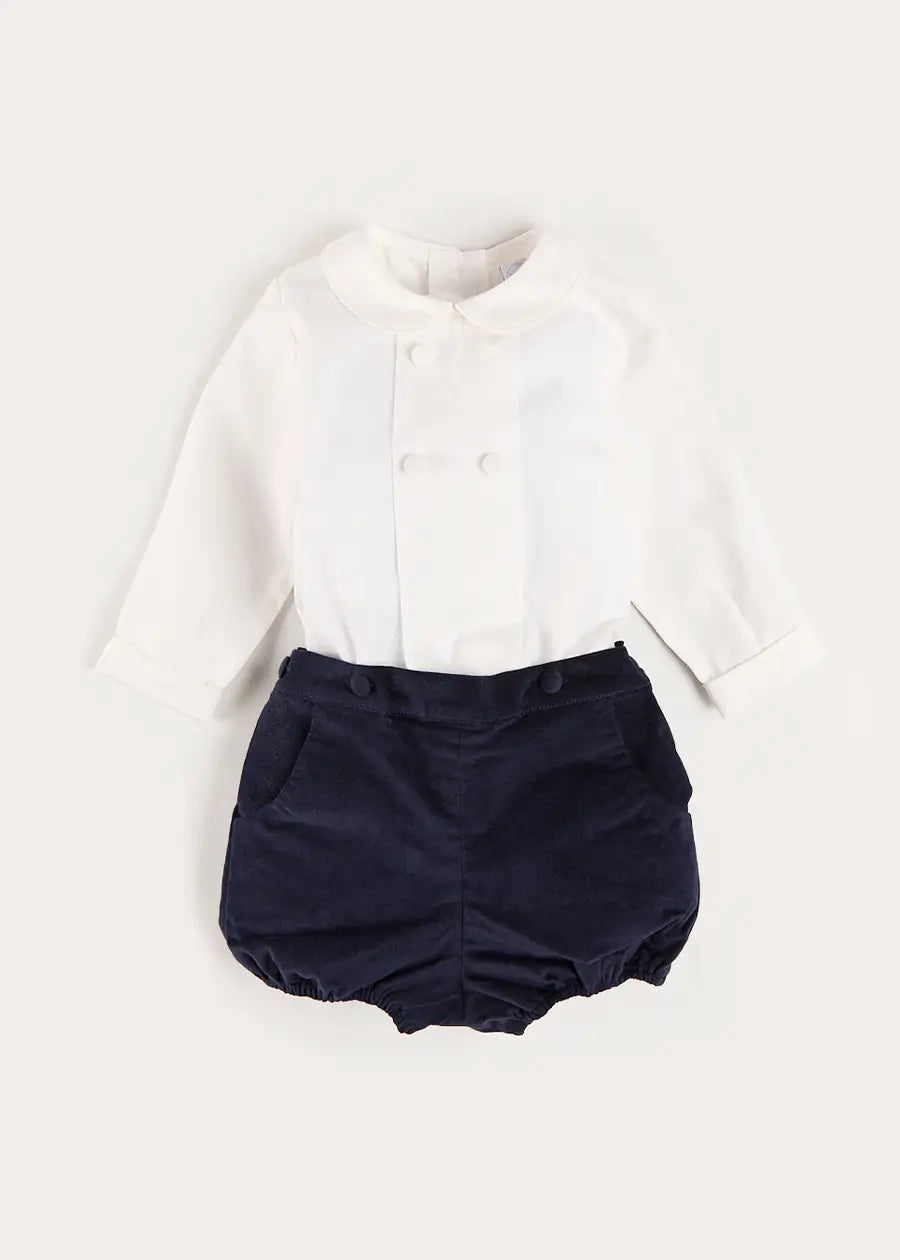 Peter Pan Collar Velvet Button Detail Two Piece Set in Navy (12mths-3yrs) TWO PIECE SETS from Pepa London US