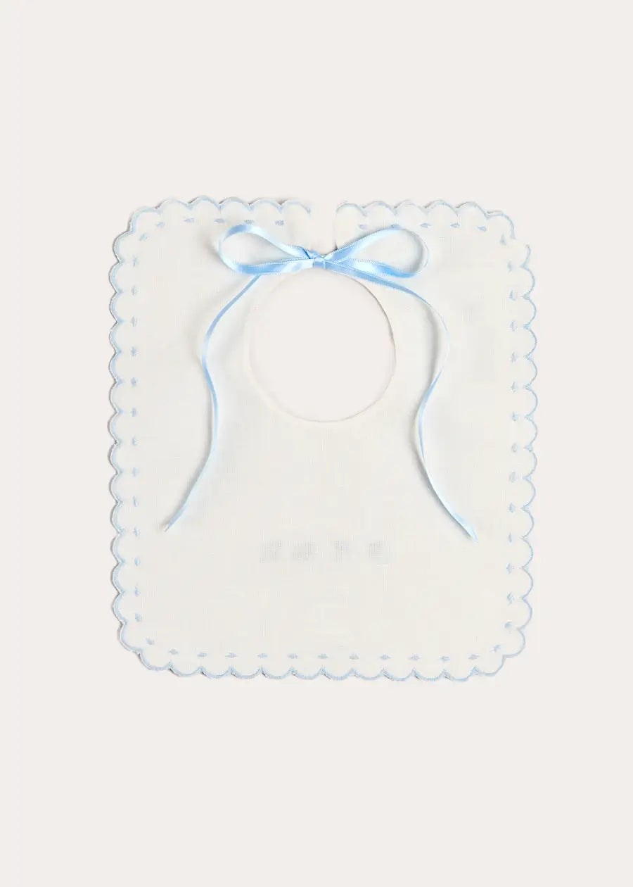 Whale Hand Embroidered Scallop Edge Square Bib in Blue Accessories from Pepa London US