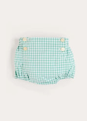 Lucas Check Button Detail Bloomers in Green (1mth-2yrs) Bloomers from Pepa London US