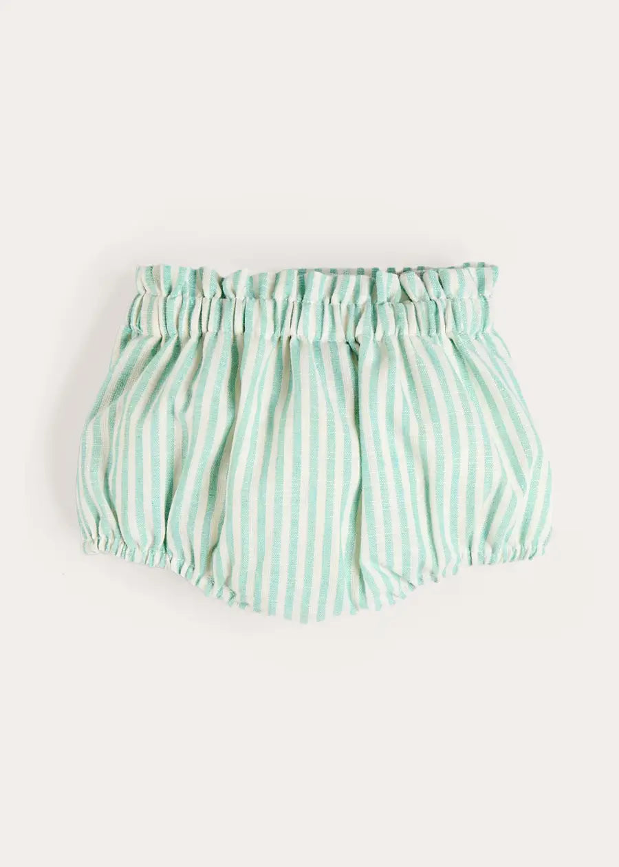 Wimbledon Stripe Button Detail Bloomers in Green (1mth-3yrs) Bloomers from Pepa London US