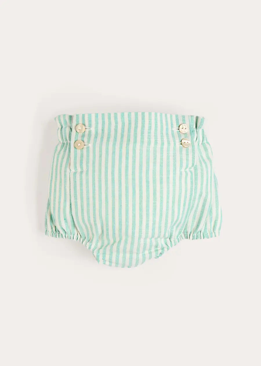 Wimbledon Stripe Button Detail Bloomers in Green (1mth-3yrs) Bloomers from Pepa London US