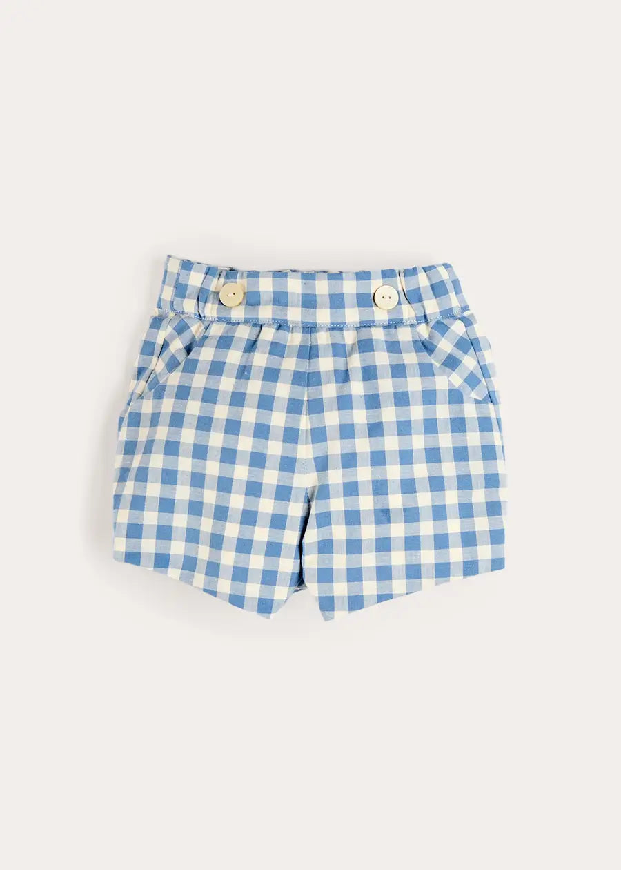 Darby Gingham Button Detail Bloomers in Blue (3mths-3yrs) Bloomers from Pepa London