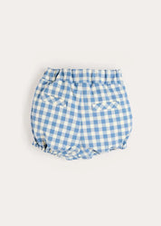 Darby Gingham Button Detail Bloomers in Blue (3mths-3yrs) Bloomers from Pepa London