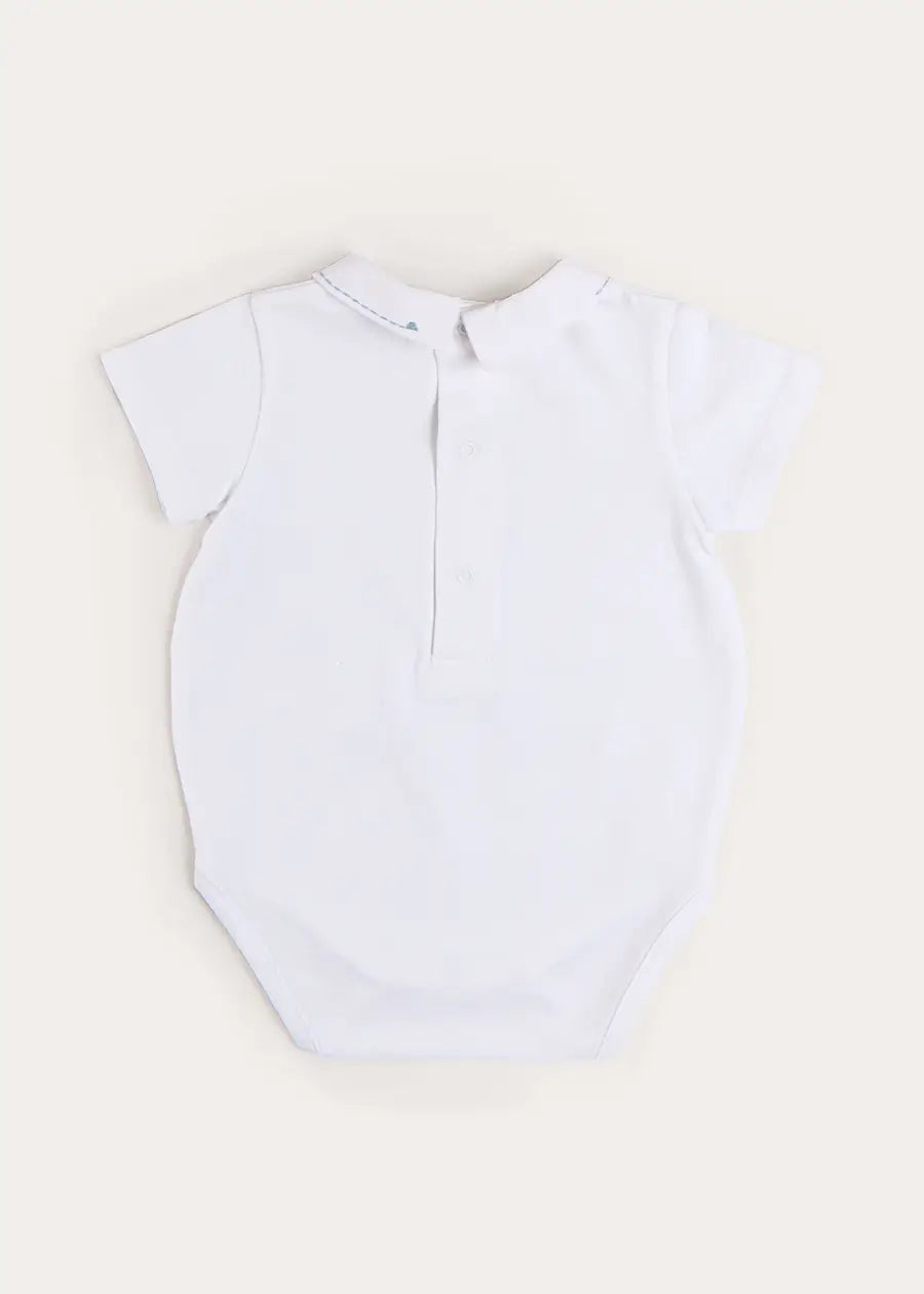 Plane Embroidery Short Sleeve Bodysuit in White (3mths-3yrs) Tops & Bodysuits from Pepa London US
