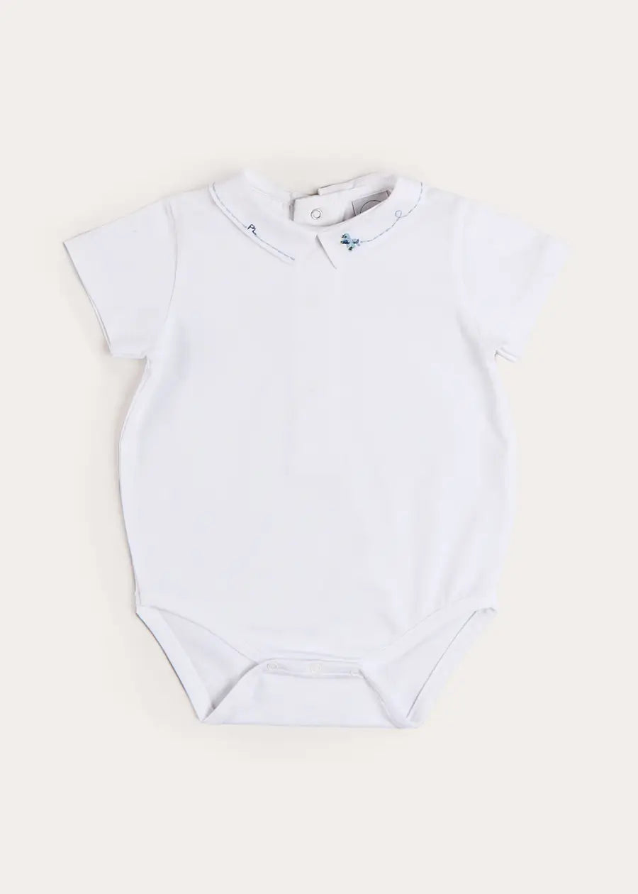 Plane Embroidery Short Sleeve Bodysuit in White (3mths-3yrs) Tops & Bodysuits from Pepa London US
