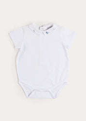 Plane Embroidery Short Sleeve Bodysuit in White (3mths-3yrs) Tops & Bodysuits from Pepa London US
