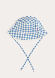 Darby Gingham Sun Hat in Blue (S-L) Accessories from Pepa London US