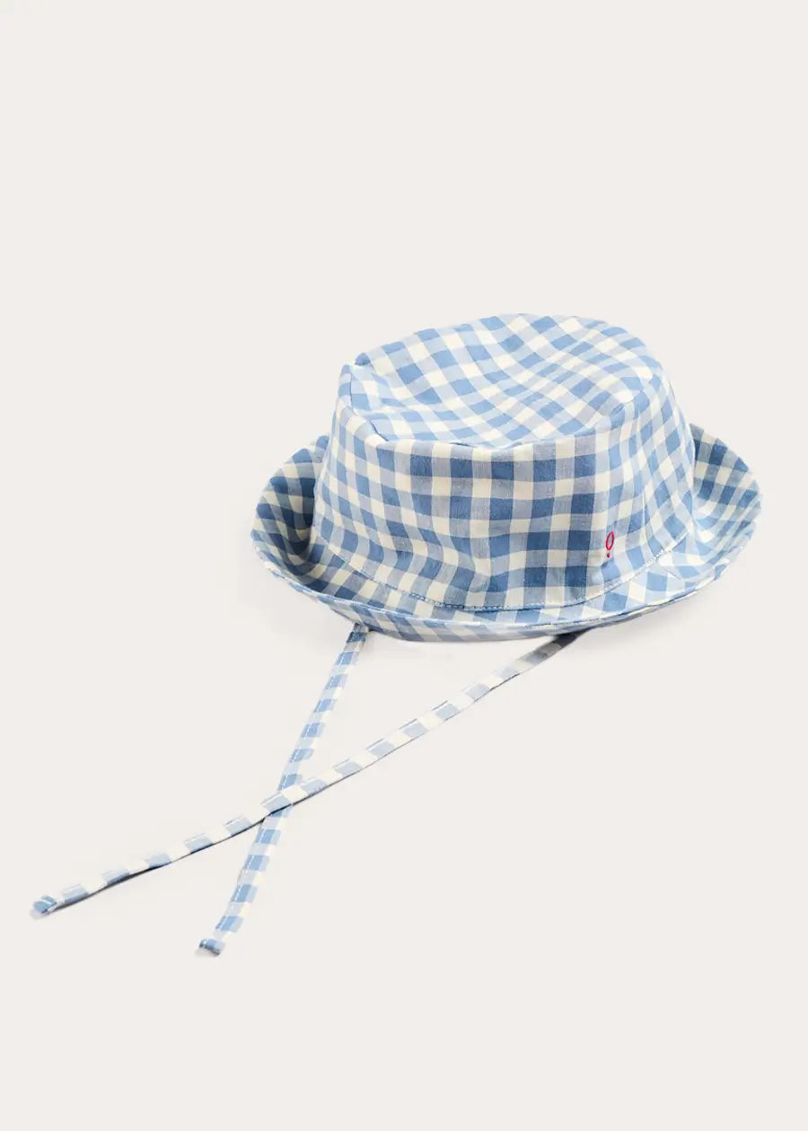 Darby Gingham Sun Hat in Blue (S-L) Accessories from Pepa London US
