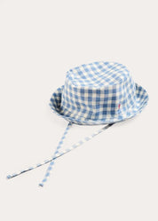 Darby Gingham Sun Hat in Blue (S-L) Accessories from Pepa London US
