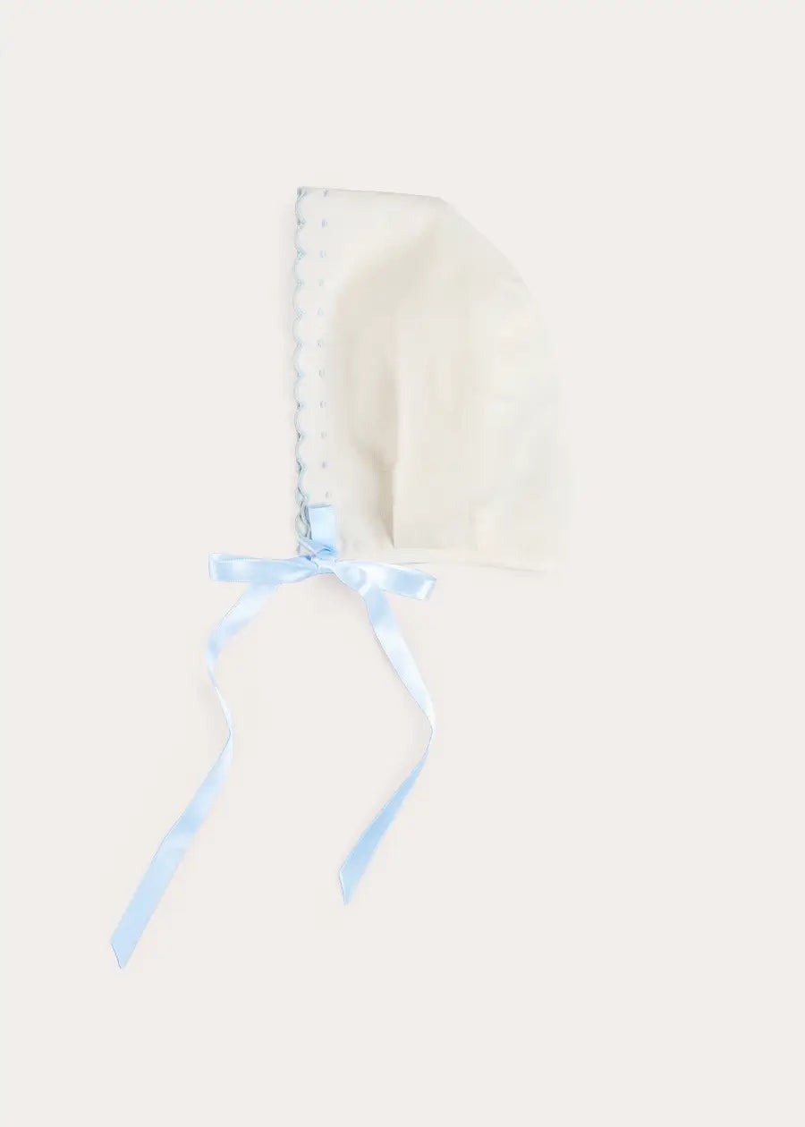 Scallop Edge Embroidered Bonnet in Blue (S-L) Bonnets from Pepa London US