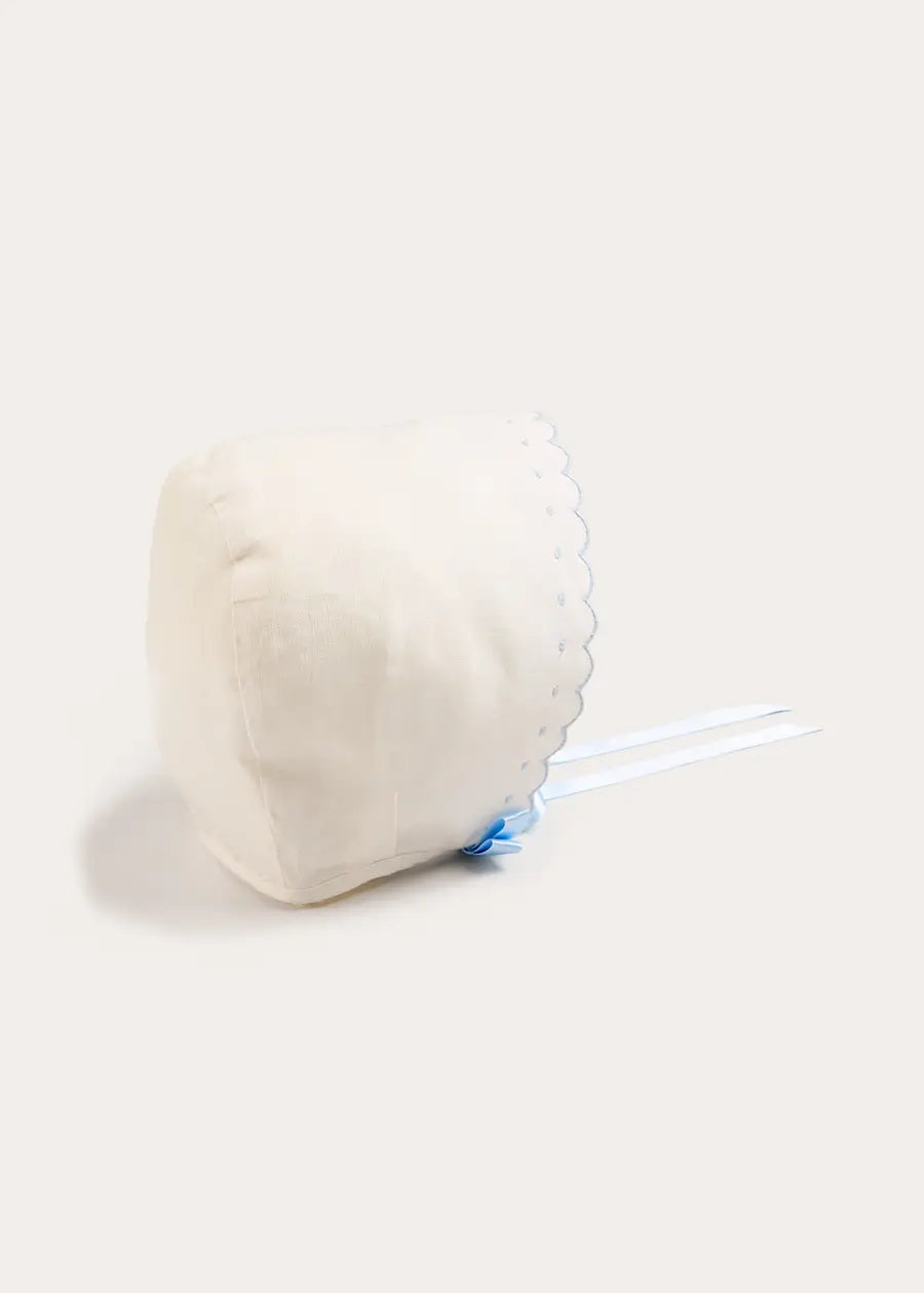 Scallop Edge Embroidered Bonnet in Blue (S-L) Bonnets from Pepa London US