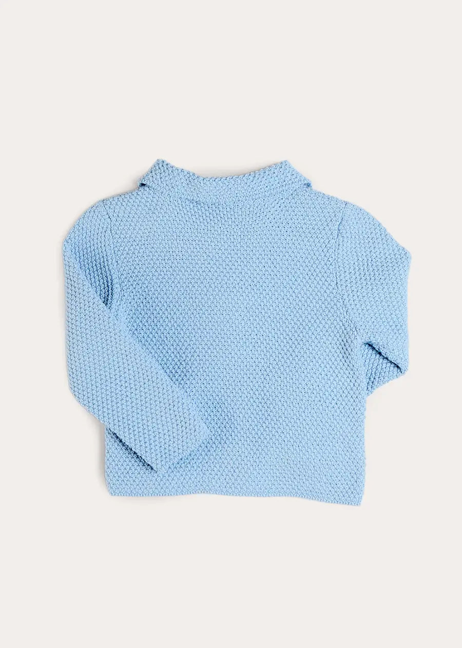 Nautical Boat Embroidery Polo Collar Cardigan in Sky Blue (12mths-6yrs) Knitwear from Pepa London US