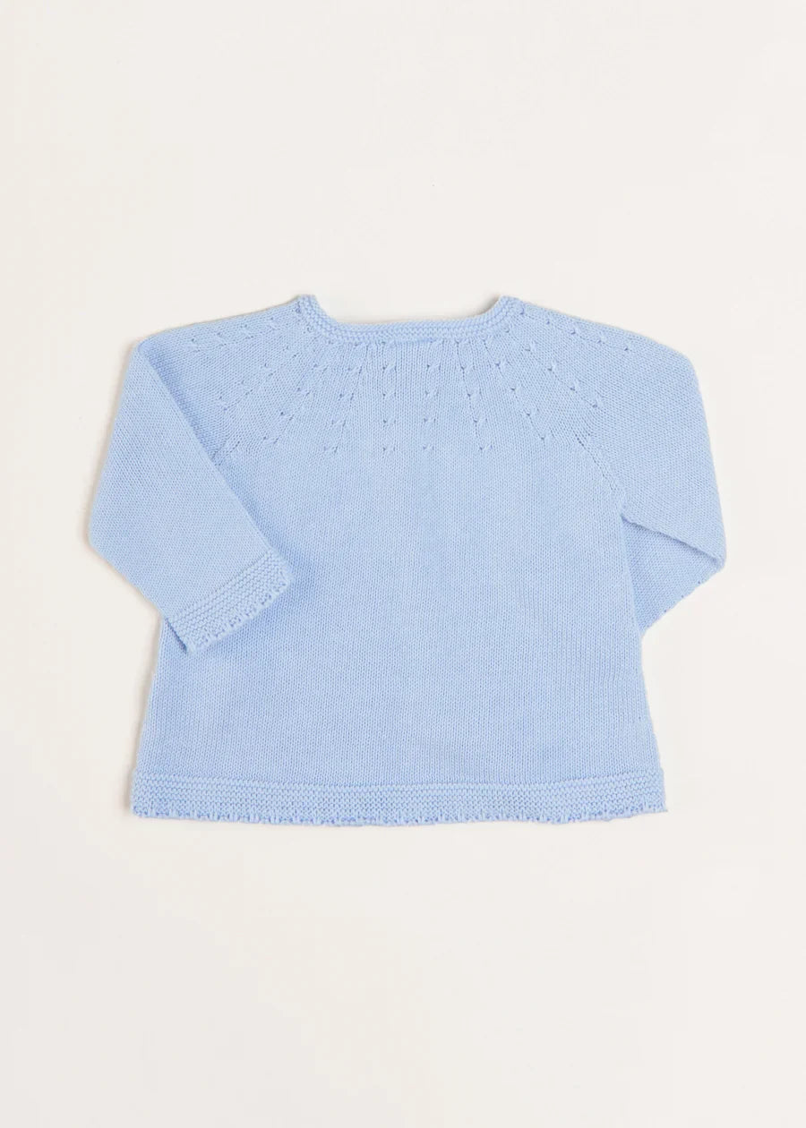 Openwork Detail Baby Cardigan in Light Blue (1-9mths) Knitwear from Pepa London US