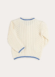 Plane Embroidered Cable Knit Cardigan in Cream (12mths-6yrs) Knitwear from Pepa London US