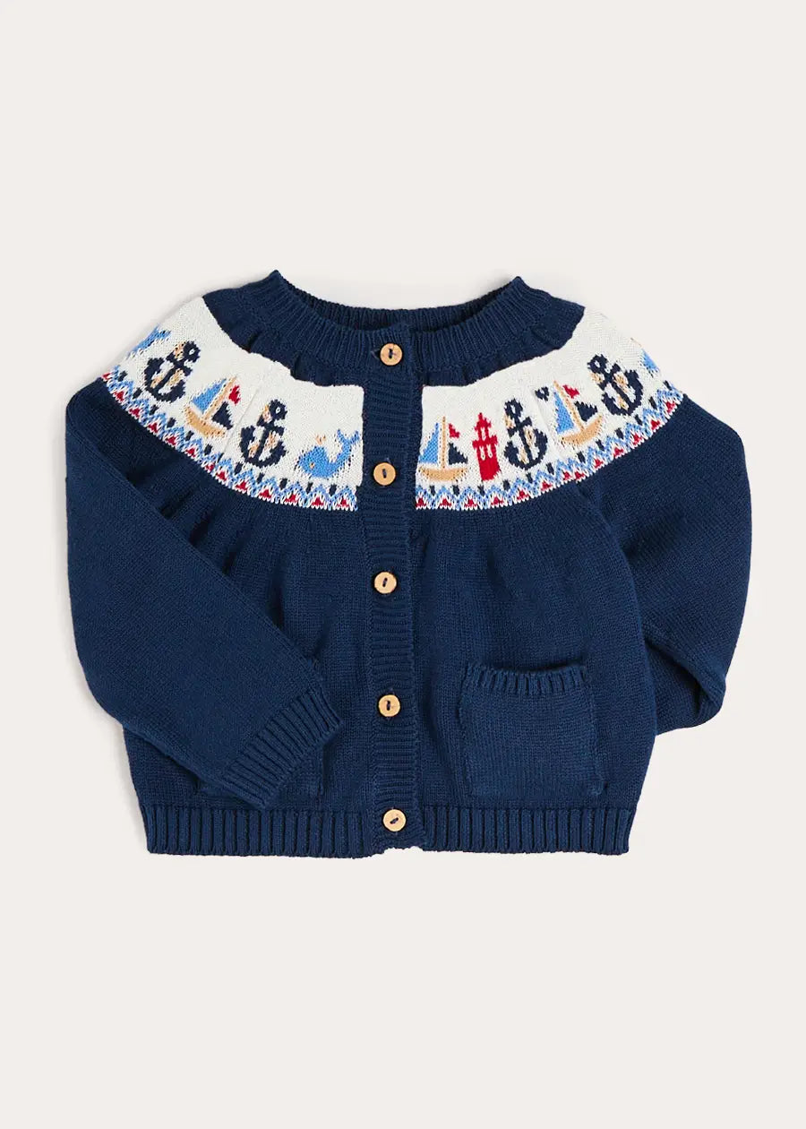 Nautical Fair Isle Cardigan in Navy (6mths-6yrs) KNITWEAR from Pepa London US