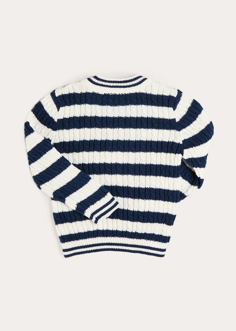 Anchor Motif Cable Knit Sailor Stripe Jumper in Navy (12mths- 10yrs) KNITWEAR from Pepa London US