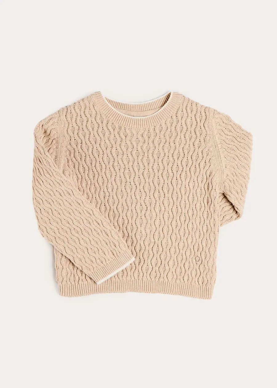 Wave Knit Jumper in Beige (3-10yrs) Knitwear from Pepa London US