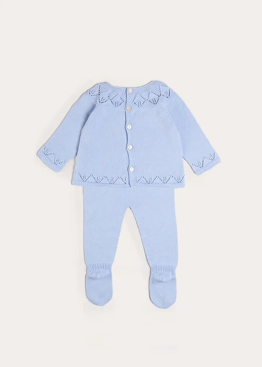 Diamond Openwork Three Piece Knitted Set in Light Blue (1-9mths) Knitwear from Pepa London US