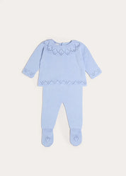 Diamond Openwork Three Piece Knitted Set in Light Blue (1-9mths) Knitwear from Pepa London US