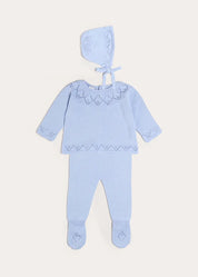 Diamond Openwork Three Piece Knitted Set in Light Blue (1-9mths) Knitwear from Pepa London US
