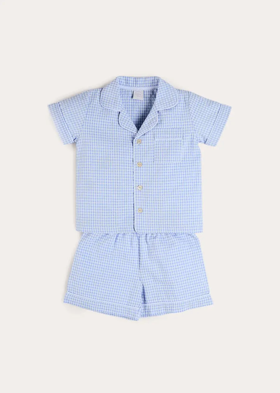 Beauchamp Gingham Short Pyjamas in Blue (18mths- 10yrs) NIGHTWEAR from Pepa London US