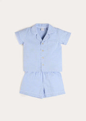 Beauchamp Gingham Short Pyjamas in Blue (18mths- 10yrs) NIGHTWEAR from Pepa London US