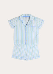 Winston Stripe Light Weight Short Sleeve Pyjamas in Green (18mths- 10yrs) NIGHTWEAR from Pepa London US