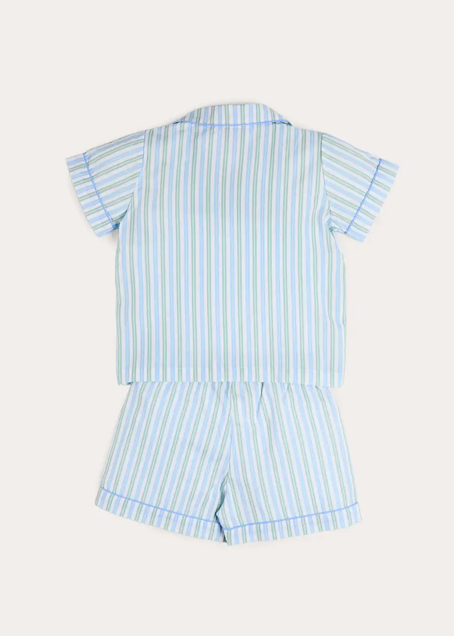 Winston Stripe Light Weight Short Sleeve Pyjamas in Green (18mths- 10yrs) NIGHTWEAR from Pepa London US