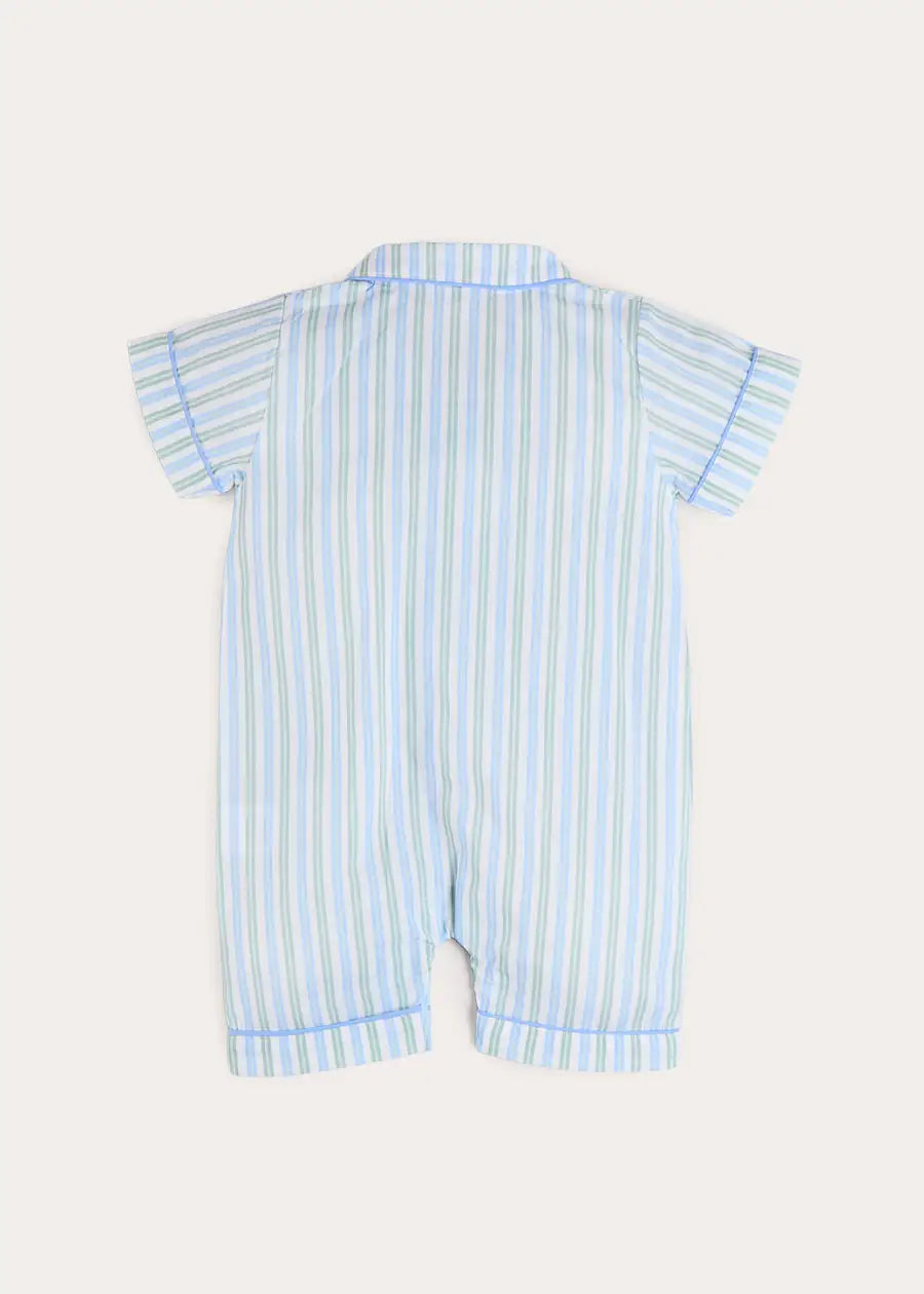 Winston Stripe Light Weight Short All-In-One Pyjamas in Green (9mths-2yrs) NIGHTWEAR from Pepa London US