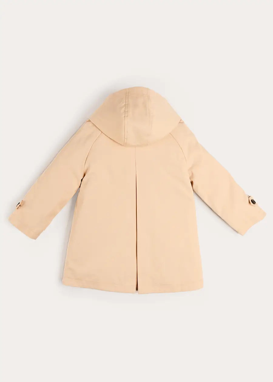 Double Breasted George Check Lined Rain Coat With Detachable Hood in Beige (2-10yrs) COATS from Pepa London US