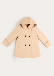 Double Breasted George Check Lined Rain Coat With Detachable Hood in Beige (2-10yrs) COATS from Pepa London US