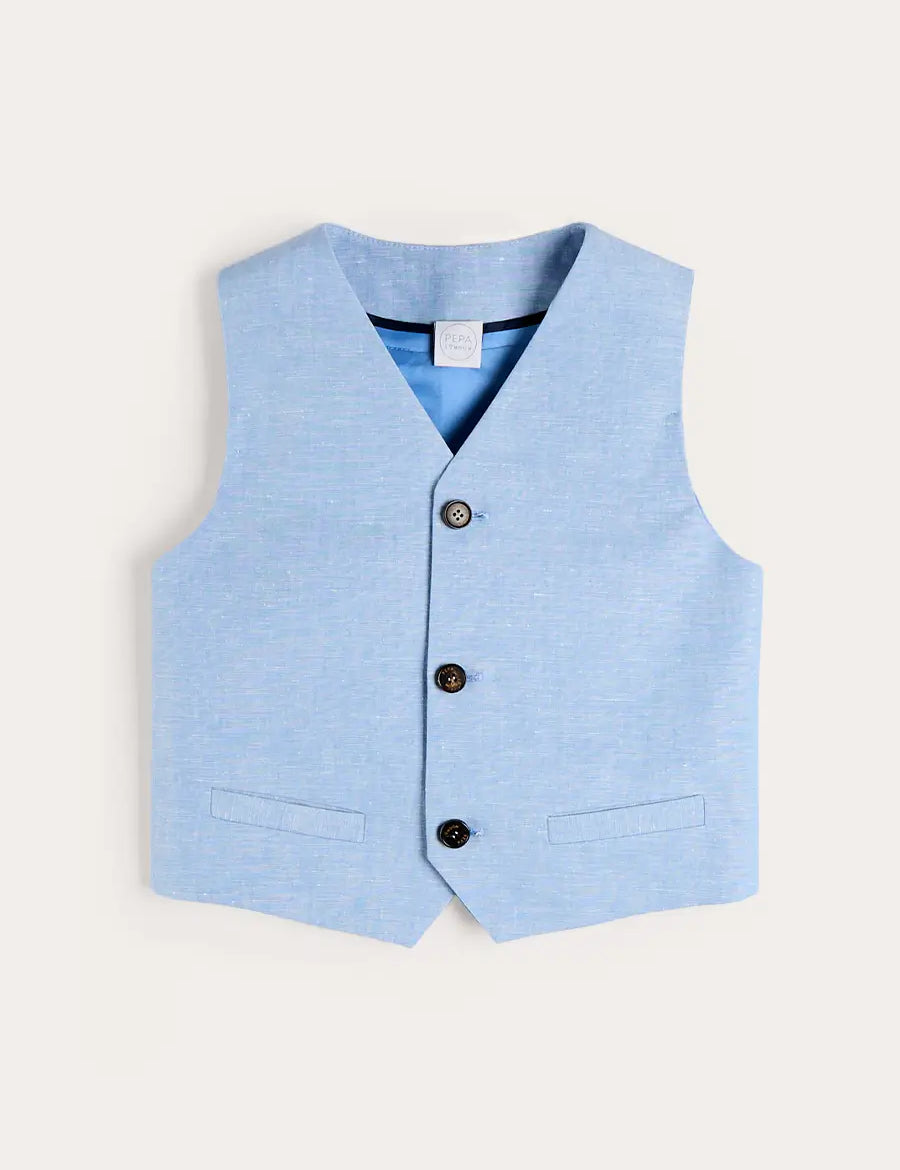 Plain Waist-Coat in Sky Blue (4- 10yrs) COATS from Pepa London US