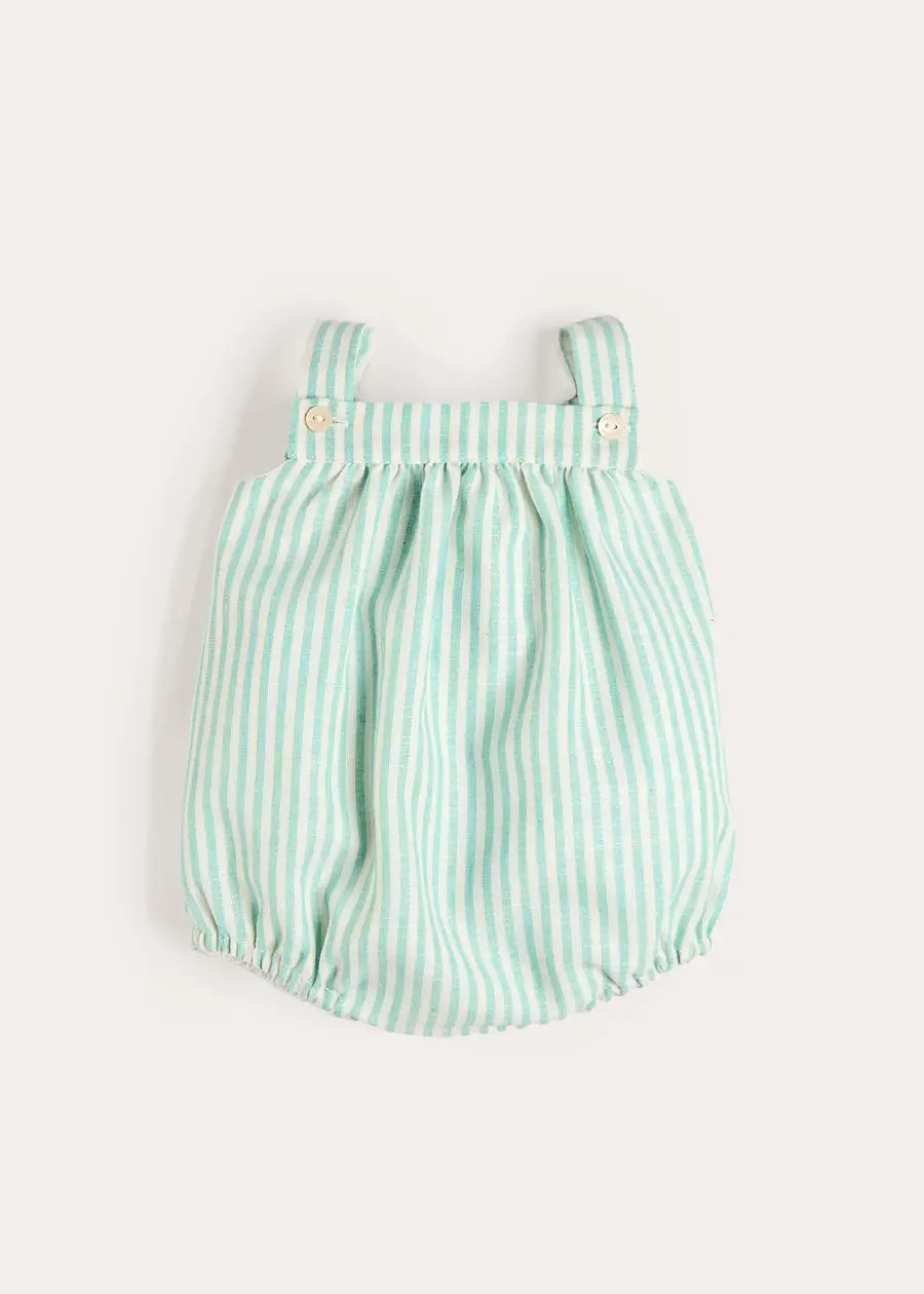 Wimbledon Stripe Button Detail Romper in Green (3mths-2yrs) ROMPERS from Pepa London US