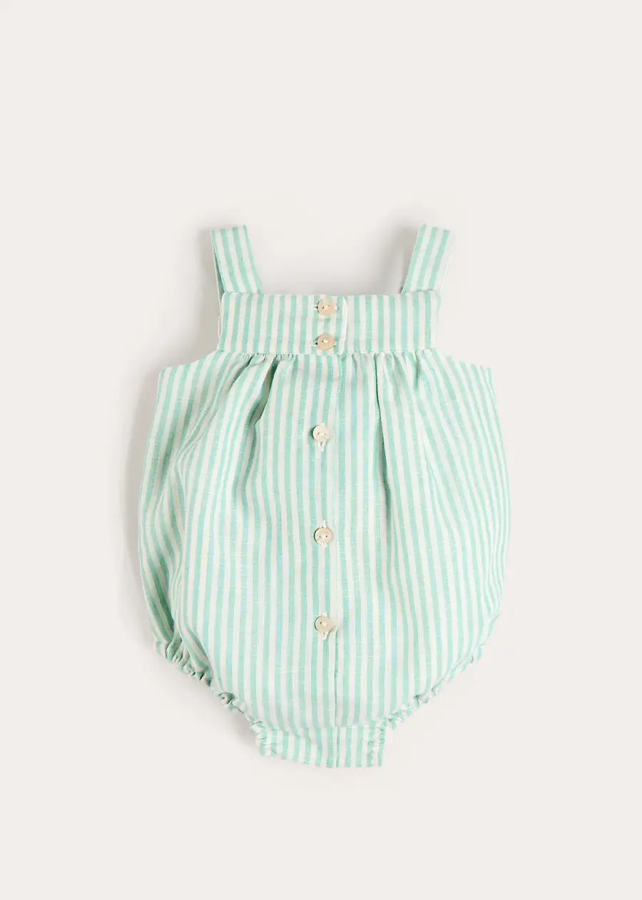 Wimbledon Stripe Button Detail Romper in Green (3mths-2yrs) ROMPERS from Pepa London US