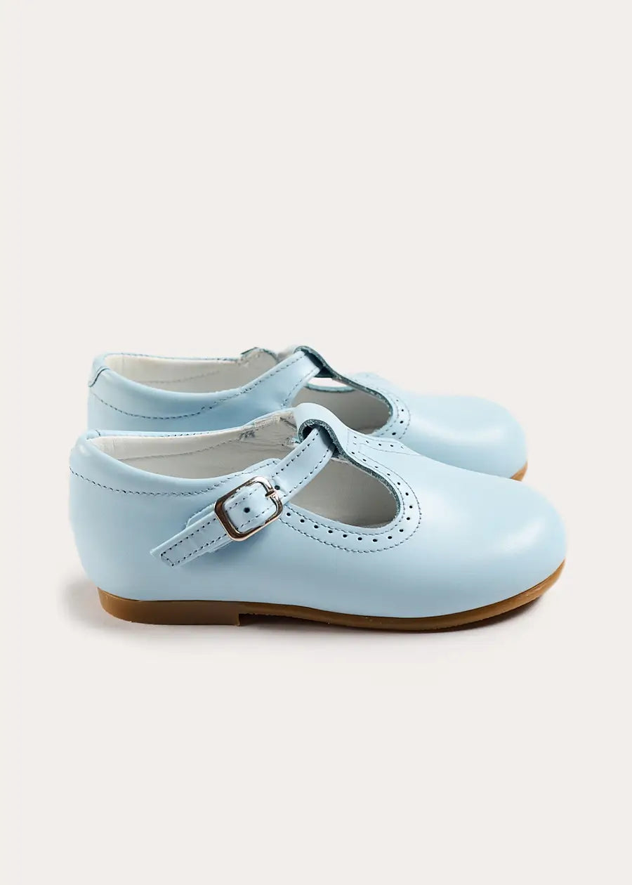 Leather T-Bar Baby Shoes in Sky Blue (20-26EU) Shoes from Pepa London