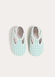 Lucas Check T-Bar Pram Shoes in Green (17-20EU) Shoes from Pepa London US